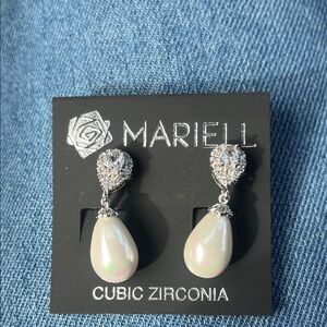 Mariell Silver and Cream Cubic Zirconia Drop Earrings